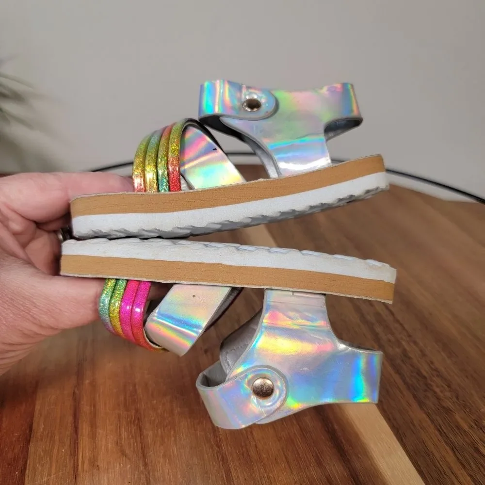 Badgley Mishka Holographic Rainbow Sandals Designer Toddler Size 5